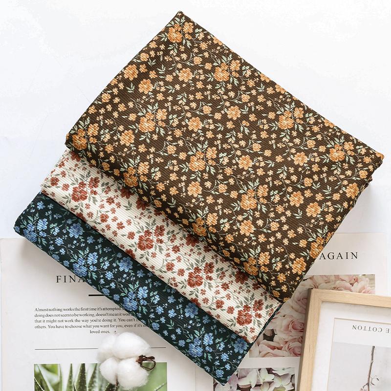 0.5m/1m/2m Fine Pit Strip Soft Corduroy Small Floral Prints Fabric for Sewing Hoodie Dresses Pants Bedding DIY Clothing Fabric