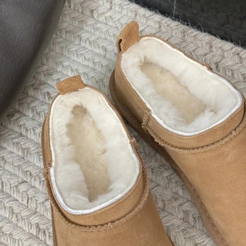 Classic Winter Women Ultra Mini Snow Boots 2027 New Design Men Real Sheepskin Suede Leather Natural Wool Fur Casual Warm Shoes