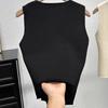 Summer French Retro Irregular Single-Breasted V-Neck Sleeveless Slim Knitted Vest For Women