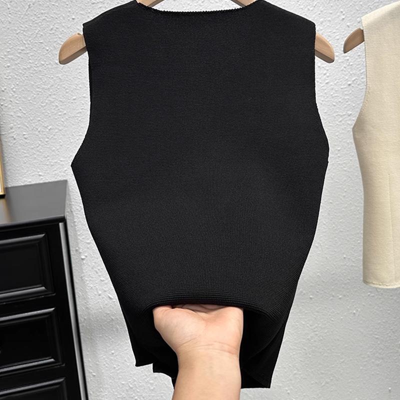 Summer French Retro Irregular Single-Breasted V-Neck Sleeveless Slim Knitted Vest For Women