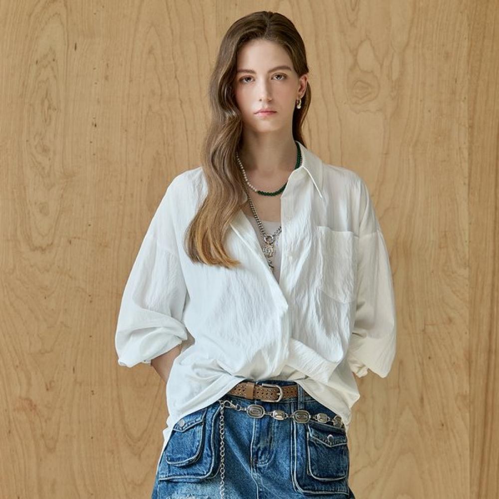 

Maxza Twist Back Open Loose Fit Shirt Blouse Ze05qb009nh white/FREE