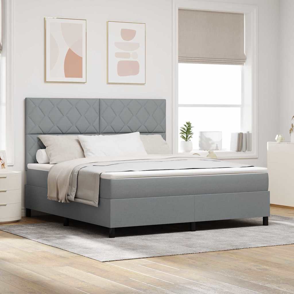 Box Spring Bed with Headboard Light Gray 180 x 200 cm Fabric