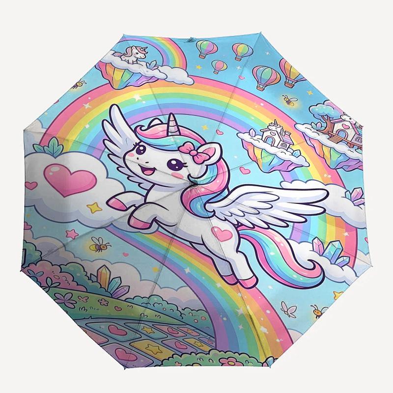 

1PC Unicorn Rainbow Umbrella-8-Rib Reinforced Portable Folding Travel Suitable for All Seasons Outdoor Daily -Z0494