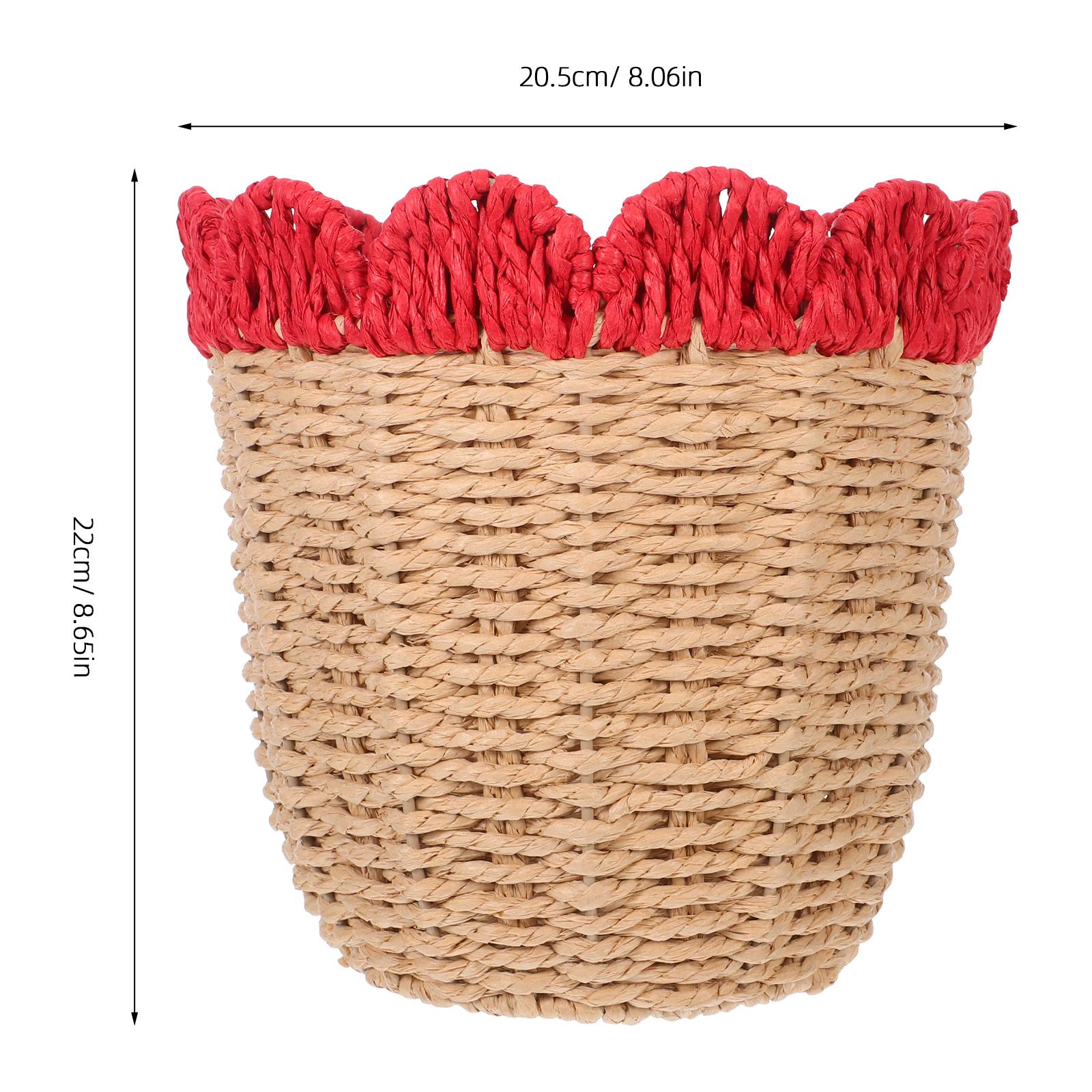 Multifunctional Storage Basket Handwoven Paper Rope Round Scalloped Edge Organizer Bin For Desktop Countertop Shelf Wardrobe