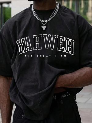 Mens Summer Yahweh Monogram TShirt  Round Neck Slight Stretch Regular Cut Interwoven Letters Casual Style Knitted Fabric