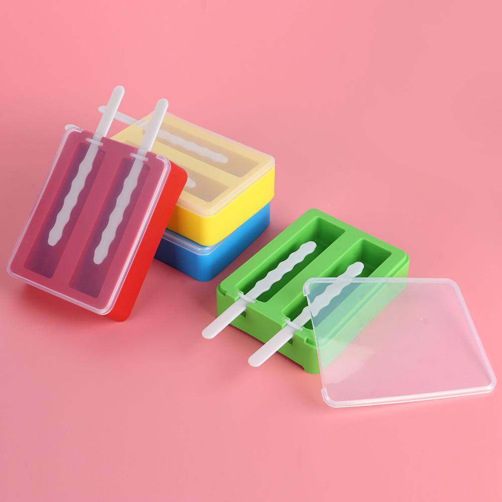 2?Grids Silicone Ice Cream Mold Mould Maker DIY Making Tool with Cover and Ice Cream Sticks