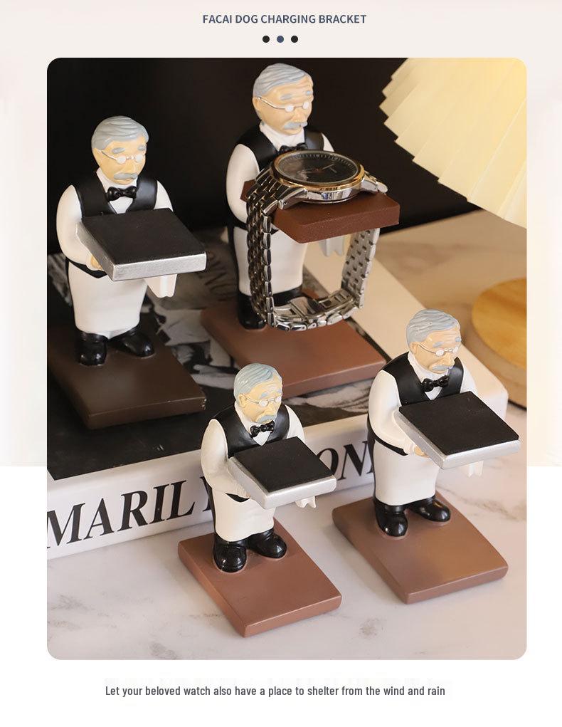 Resin Butler Watch Stand - Cartoon Old Man Desktop Ornament