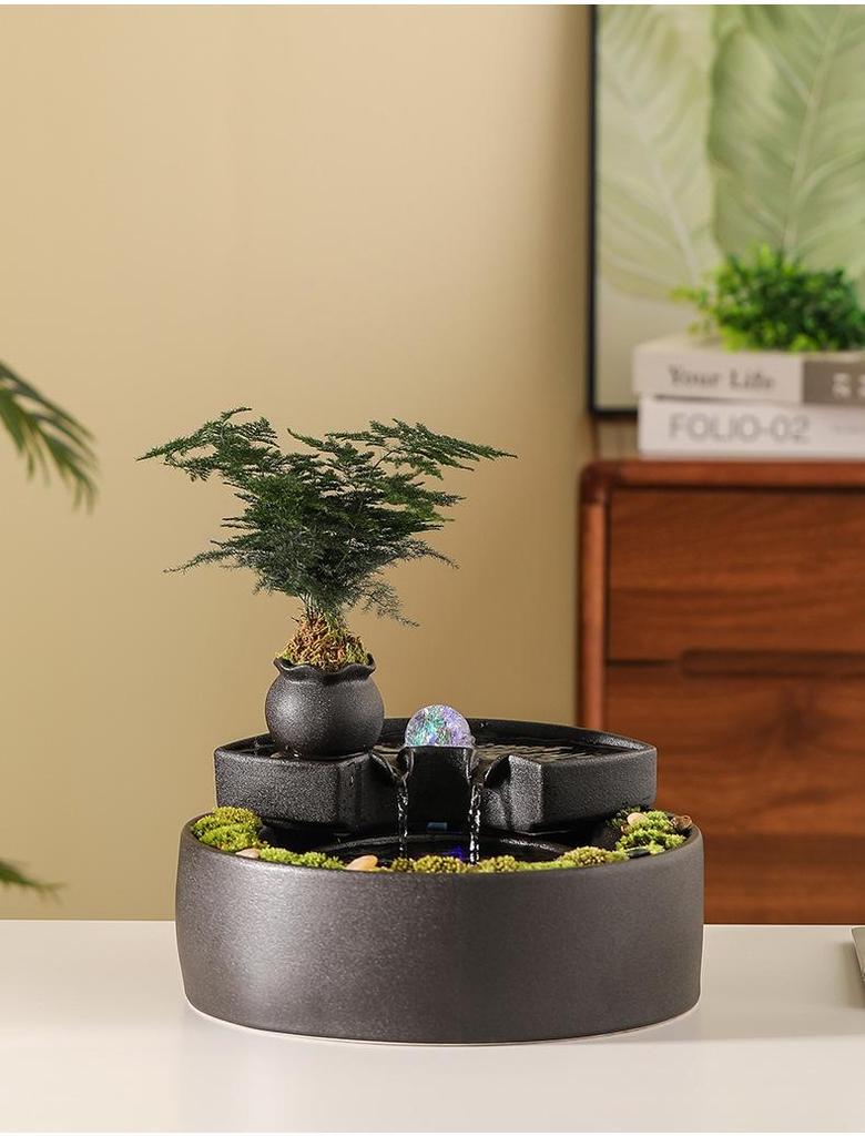 Ceramic Flowing Water Fountain: Wealth-Attracting Desktop Ornament for Living Room & Office Decor
