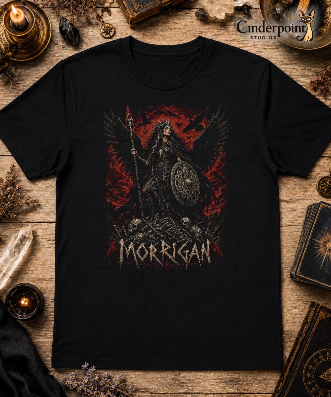 Morrigan T Shirt Celtic Goddess Dark Fantasy Gothic Raven Crow Black Tee XS-5XL XXXL