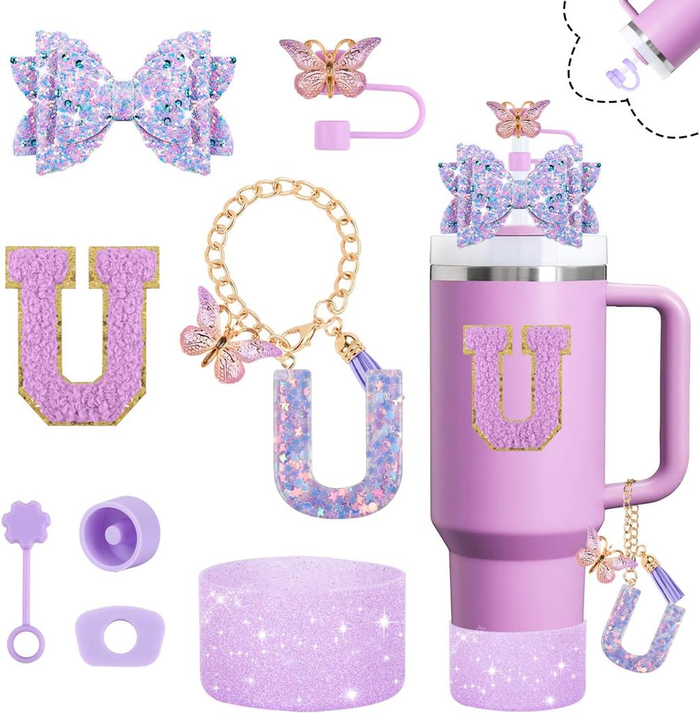 8pcs Cup Accessories Set for Stanley Cup 30oz 40oz Tumbler Straw Topper Cover, Boot, Spill Proof Stoppers, Handle Charms Sticker
