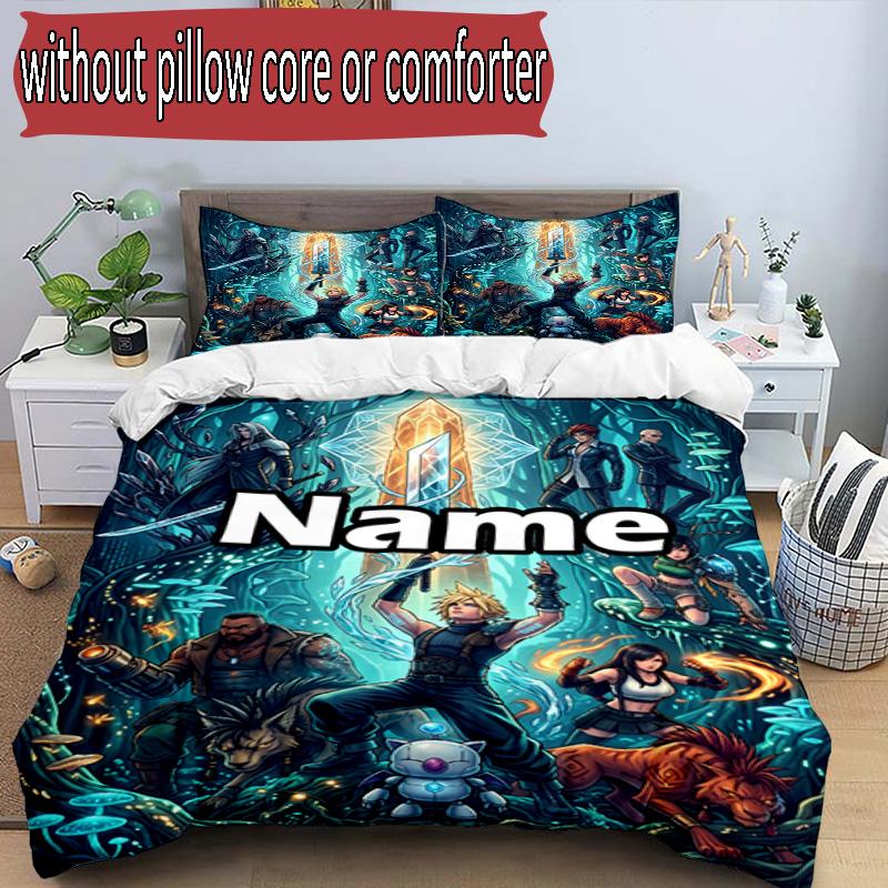 3pcs Duvet Cover Set (1*Duvet Cover + 2*Pillowcase, Without Core), Custom Name Final Fantasy Pattern Bedding Set, Home Bedroom Decor Gift