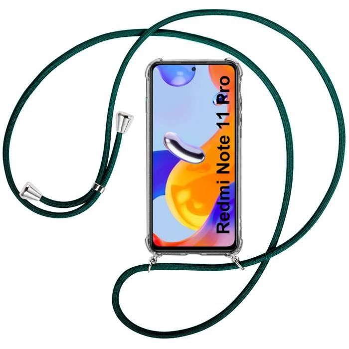 Schutzhülle - E.F.CONNECTION - Redmi Note 11 Pro - Weiches Silikon - Transparent - Nachtgrünes Band