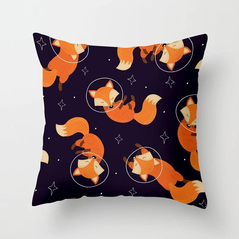 Cartoon Fox Animal Car Pillowcase Living Room Polyester Cushion Cover Sofa Decoration