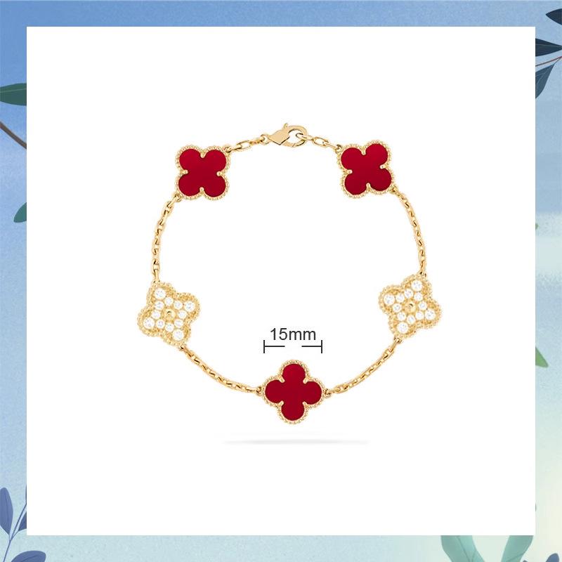 Clover Bracelet CNC Buckle Thick Chain Rose Gold Red Agate Black Agate Lucky Bracelet for Women