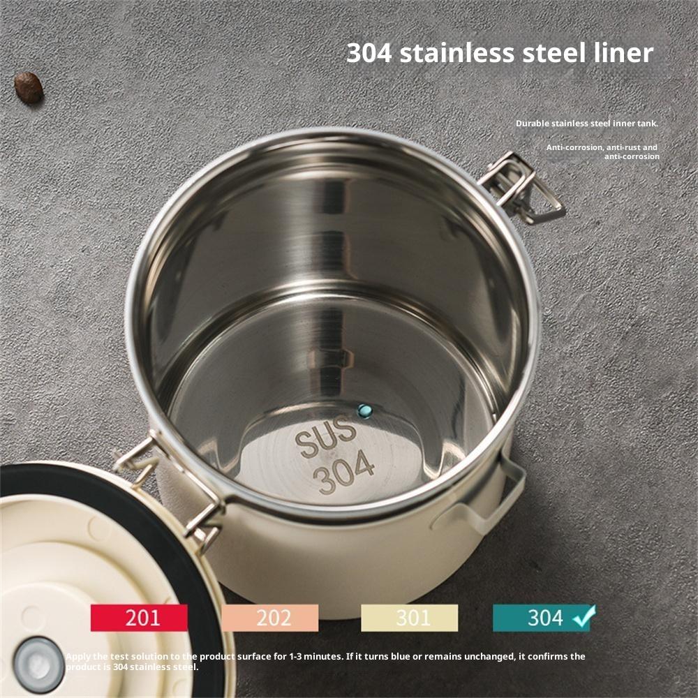 Kaffeburk i 304 rostfritt stål 1,2L Livsmedelsförvaringsbehållare med datumspårare, Skopa för kaffe, Bönor