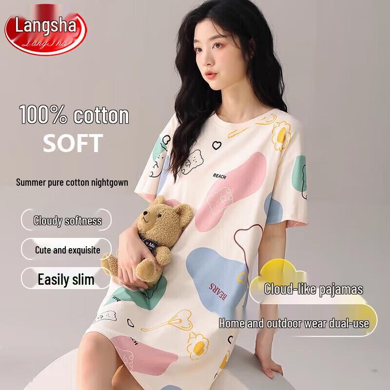 Women s 100% Cotton Short-Sleeve Nightgown Dress XL