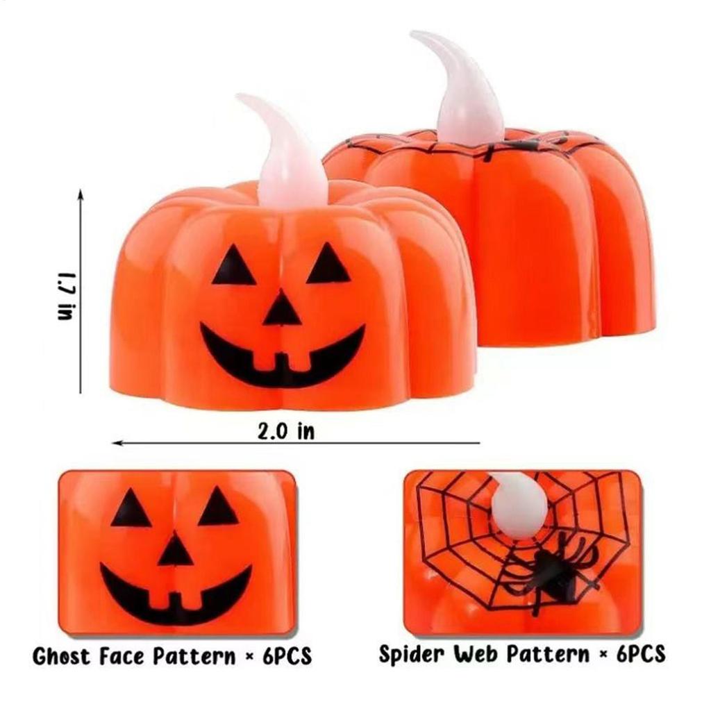 Flickering Tea Lights Flameless Flickering Pumpkin Lights 12 Pieces Halloween LED Lamp For Celebration Event Party Bedroom