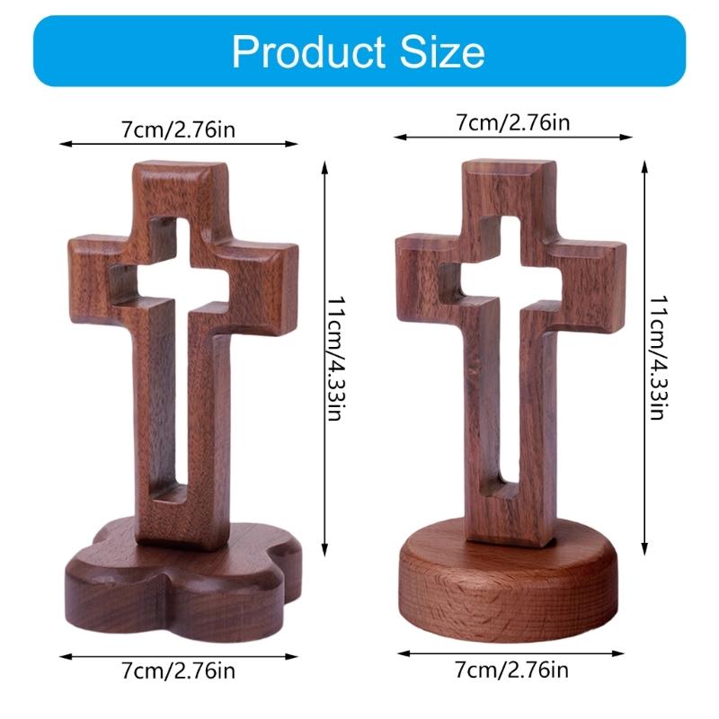 Church Altar Crucifix Statue Walnut Wood Hollow Standing Crosses Ornament with Magnetic Base for Easters Ceremony Decors