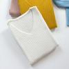Women Tops V-neck Long Sleeve Slim Fit Pullover Sweater Solid Color Ribbed Bottom Sweater Elastic Knitwear