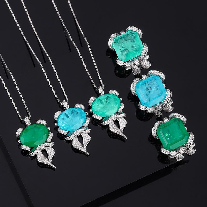 

Кольцо с подвеской Versa Vintage Имитация Параиба, Паран Набор драгоценных камней Ожерелье Цветное сокровище Регулирующее кольцо