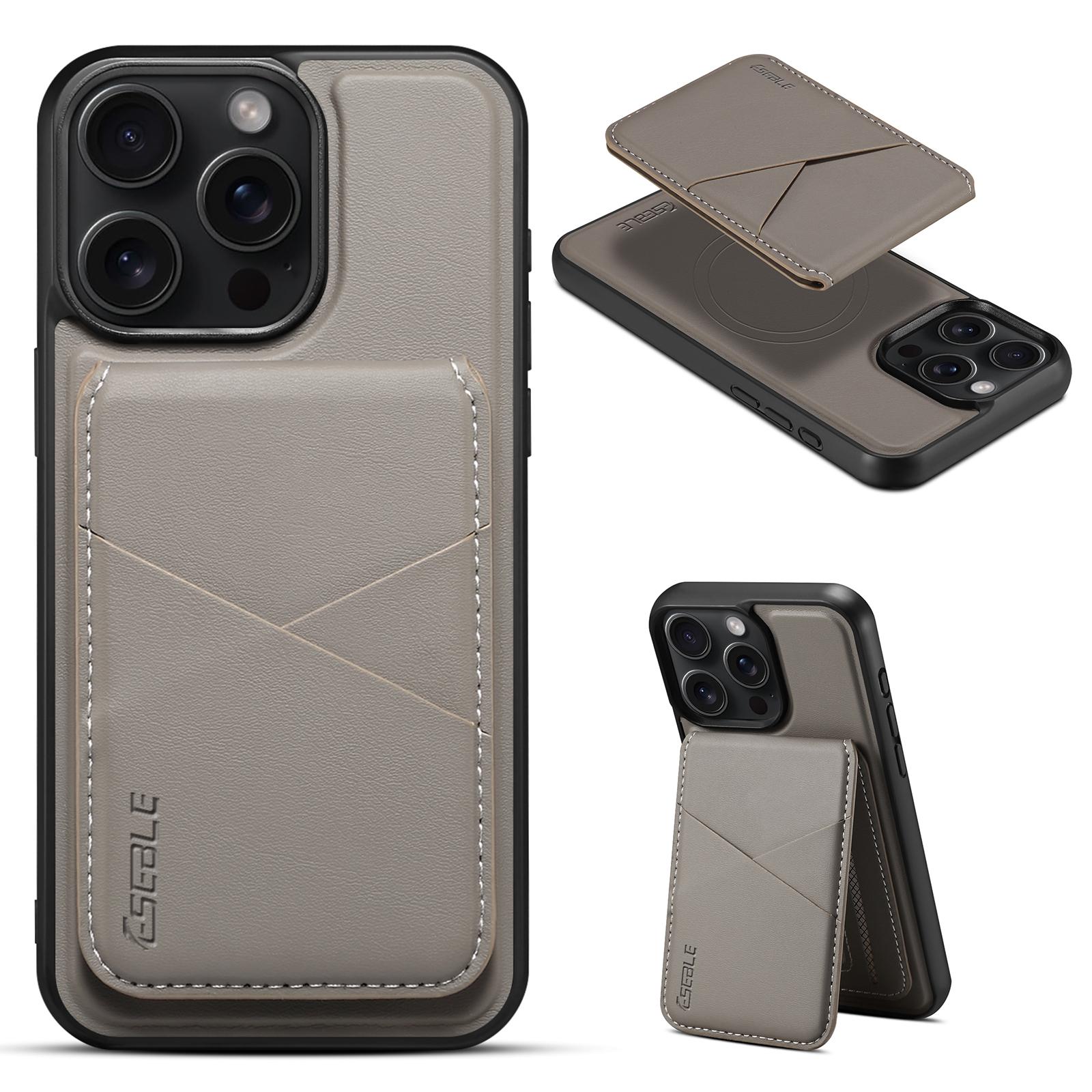 

ESEBLE E3 For iPhone 14 Pro Max Magnetic Case with Detachable Card Holder Leather+TPU RFID Blocking Phone Cover Grey