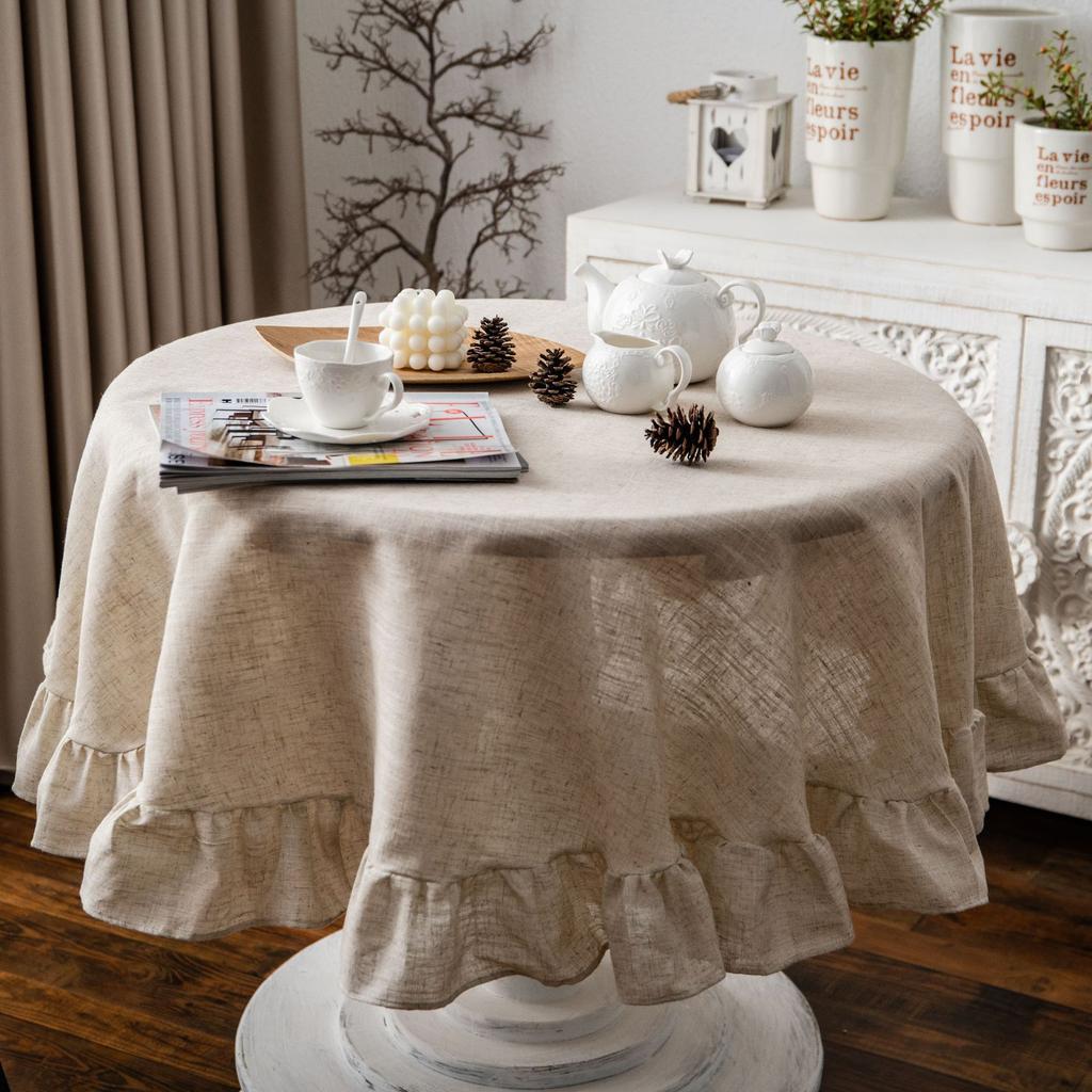Vintage Rüschen Tischdecke Fleckenabweisend Knitterarm Waschbare Tischdecke Tisch Buffet Party Und Camping Dekorative Tischdecke