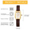 Women's Genuine Leather Band Watch Square Waterproof Quartz Watch Stainless Steel Diamond Analog Display Fashion Watch Cute Popular Ranking -