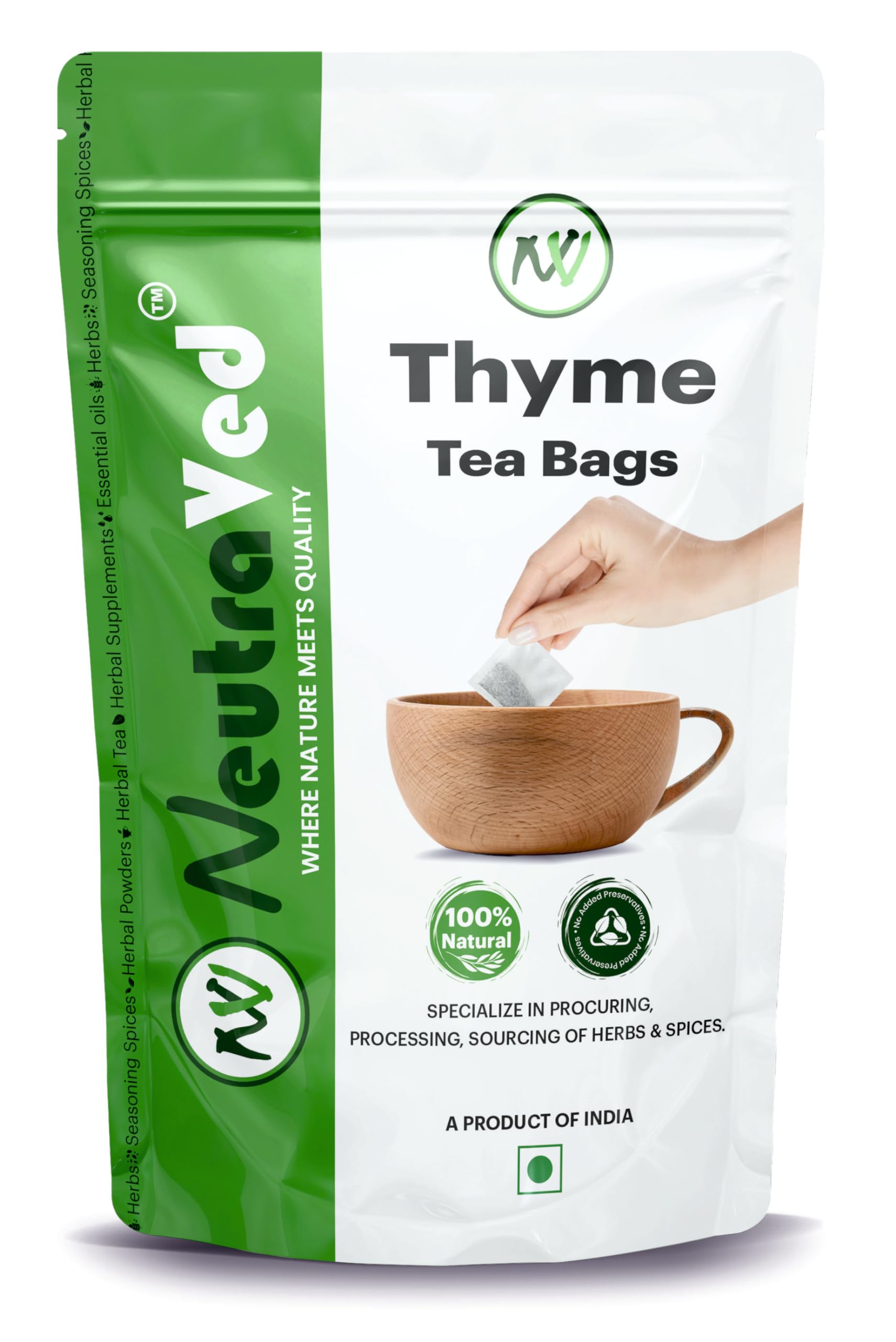 

NeutraVed Premium Thyme Leaves - 40 Tea Bags | Thyme Tea Bags in Reusable Zipper Pouch | Fresh, Dust-Free with Distinctive Taste and Aroma