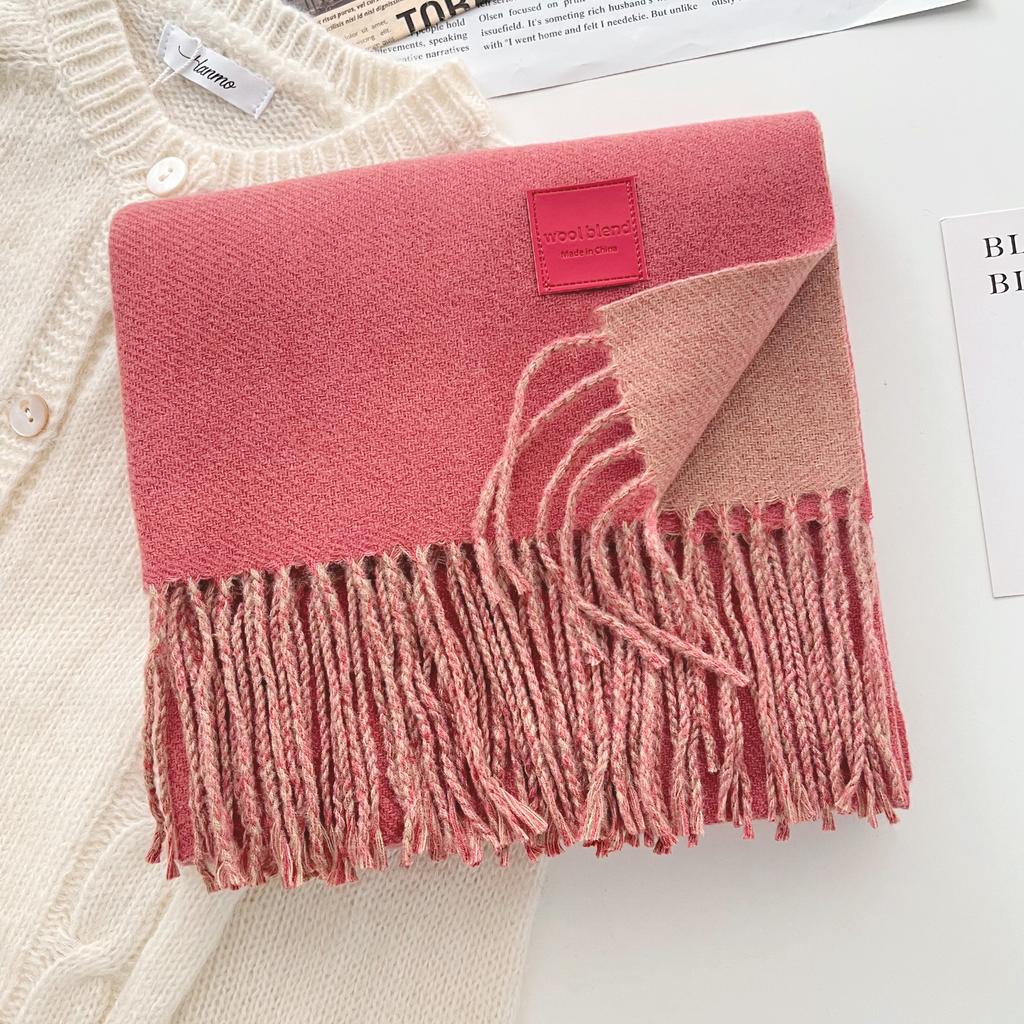 Solid color wool scarf shawl women's autumn and winter senior sense versatile fringed warm scarf couple student
