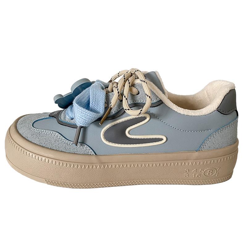 

BE-6810 Little Frog Accessories Fleece Board Shoes Women s Shoes 2024 New Winter Niche Little White Shoes Platform Cotton Shoes 35 синий