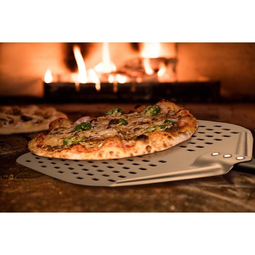 Pizza Turning Peel, 12 X 14 Inch Perforated Pizza Peel, 35 Inches Long Handle Pizza Paddle, Professional Lightweight Anodized Aluminum Pizza Spatula