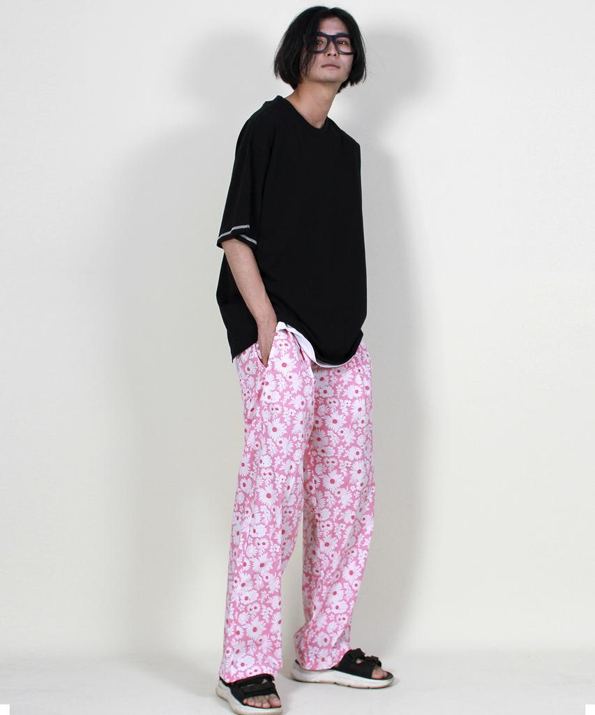 Deumakeu Flower Semi-Wide One-Pleat Pants Hot Red