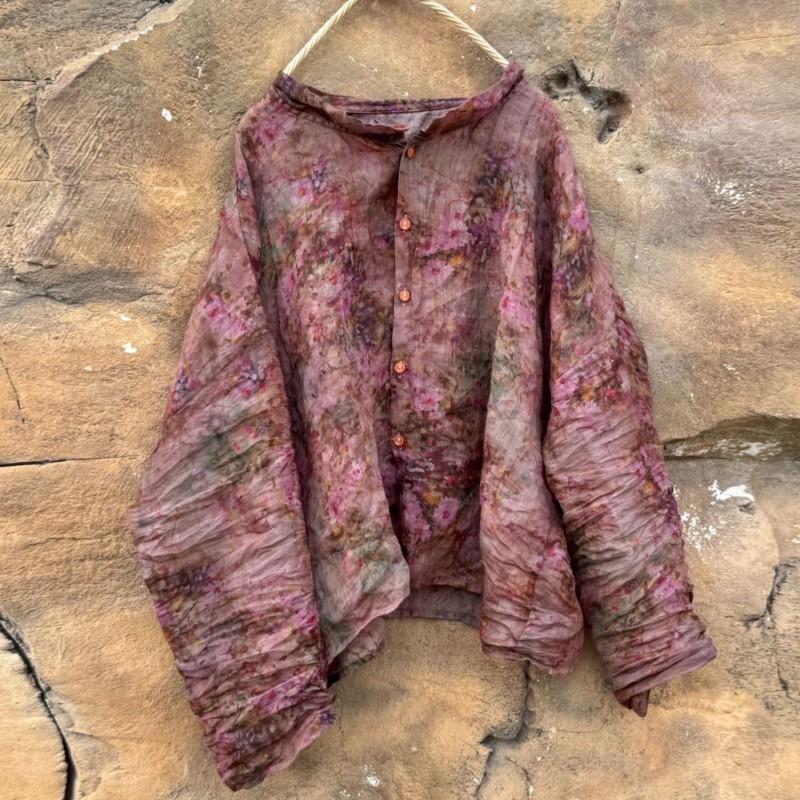 

Johnature Жіночі Вінтажні Сорочки з Квітковим Принтом з Рамі З Комірцем-стійкою З Довгим Рукавом Осінні На Гудзиках Вільні Жіночі Блузки One Size