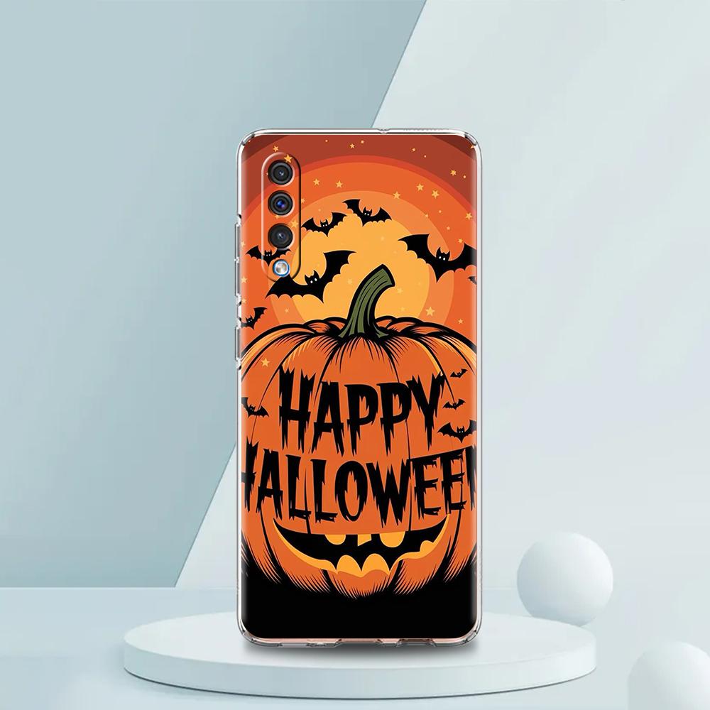 Transparent Phone Case for Samsung Galaxy A16 A14 A12 A22 A24 A42 A03S A06 A20 A30 A40 Soft TPU Cover Halloween Pumpkin Pattern
