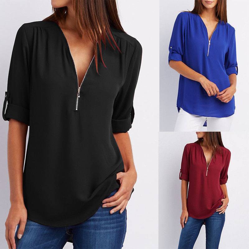 Stylish Womens Loose Fit Vneck Blouse With Splicing For Casual And Work Outfits