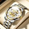 Custom Brand Hollow Dial Automatic Mechanical Watch for Men Stainless Steel Band Crystal Waterproof Wrist Watch Reloj De Lujo