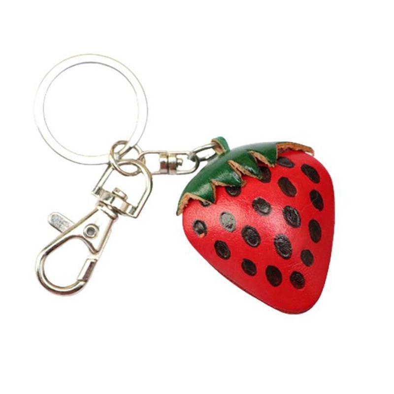 First Layer Cowhide Creative Small Strawberry Car Keychain Bag Pendant Mini Cute Fruit Cowhide Bag Accessories