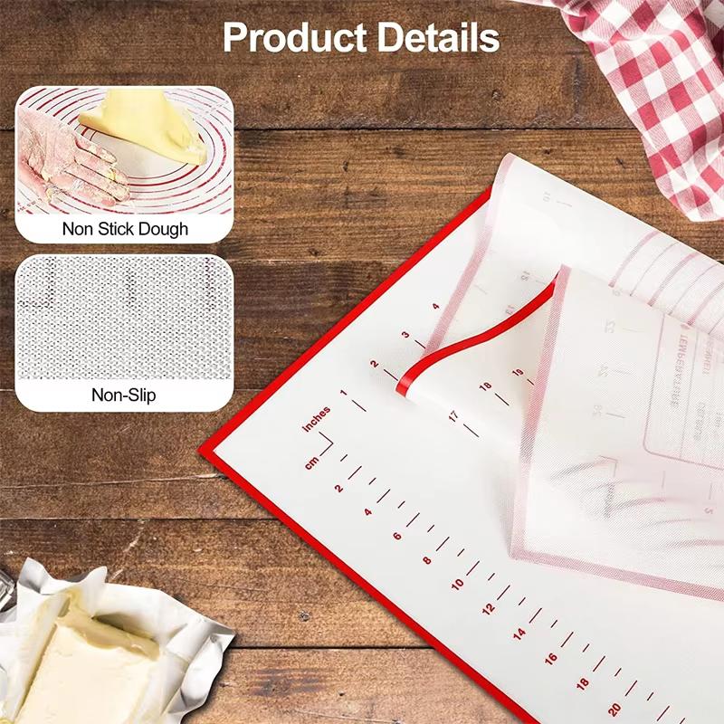 8 Size Silicone Baking Mat Reusable Nonstick Baking Sheet Thick Dough Rolling Mat with Measurements and Edge Heightening JT606