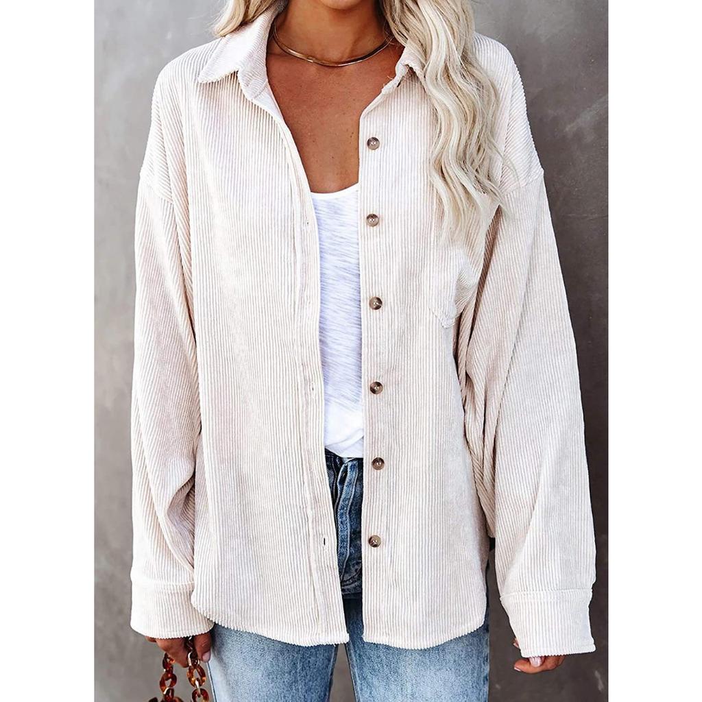 Autumn New Corduroy Shirt, Casual Long Sleeve Button Down Blouse Top for Women, European American Style Crossborder Women's Clothing