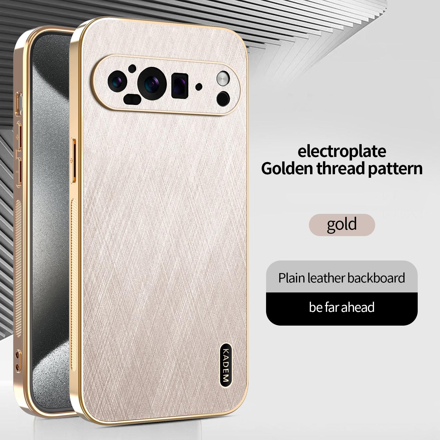 

For Google Pixel 8 9 Pro XL Phone Case Luxury Brushed Leather Electroplated Bumper Soft TPU Cover Google Pixel 9 золотий