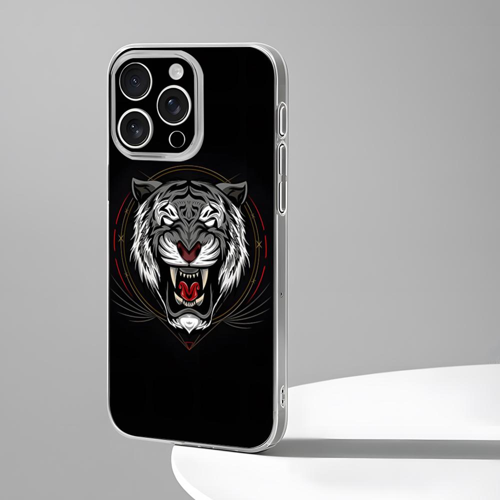 

Mighty Tiger Phone Case New For IPhone 16 15 14 12 13 11 Pro Max Mini X XR XS Plus Black Silicone Transparent Cover iphone16plus