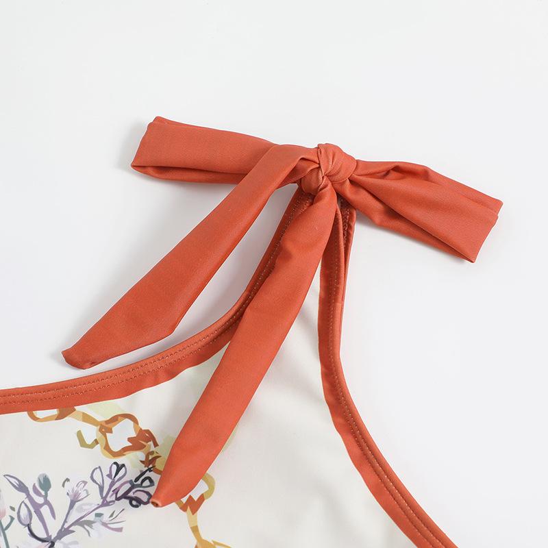 Damski modny drukowany kostium kąpielowy z łatkami, jedno ramię, spódnica z falbankami, zestaw kąpielowy, dwuczęściowy, chroniący przed słońcem, tankini