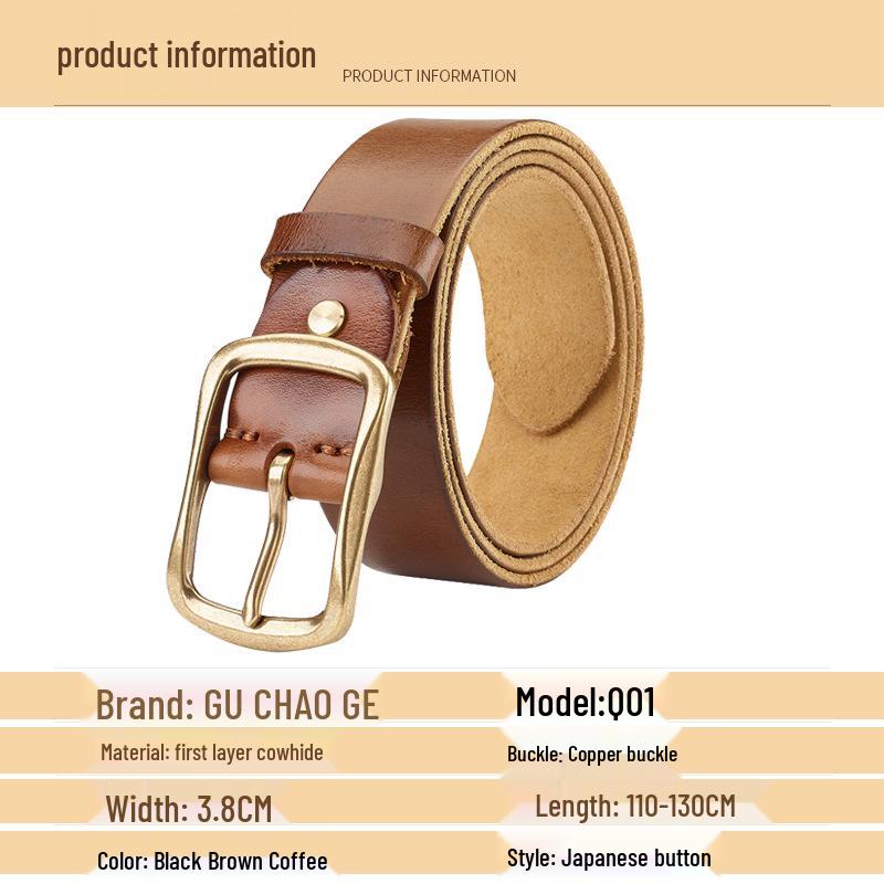 Men's Genuine Leather Cowhide Belt - Retro, Versatile, Trendy Korean Style for Casual Wear
