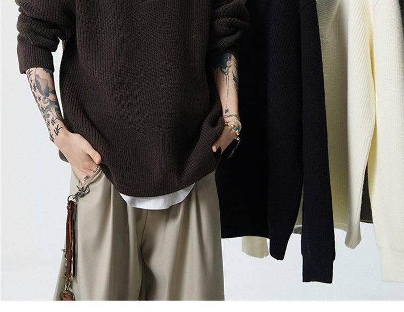 Men's American Retro Faux Two-Piece Polo Collar Sweater - Autumn/Winter Clean Fit Loose Casual Knitwear