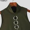 INCERUN Summer Men Mockneck Sleeveless Hollow Out Casual Rib Tank Tops