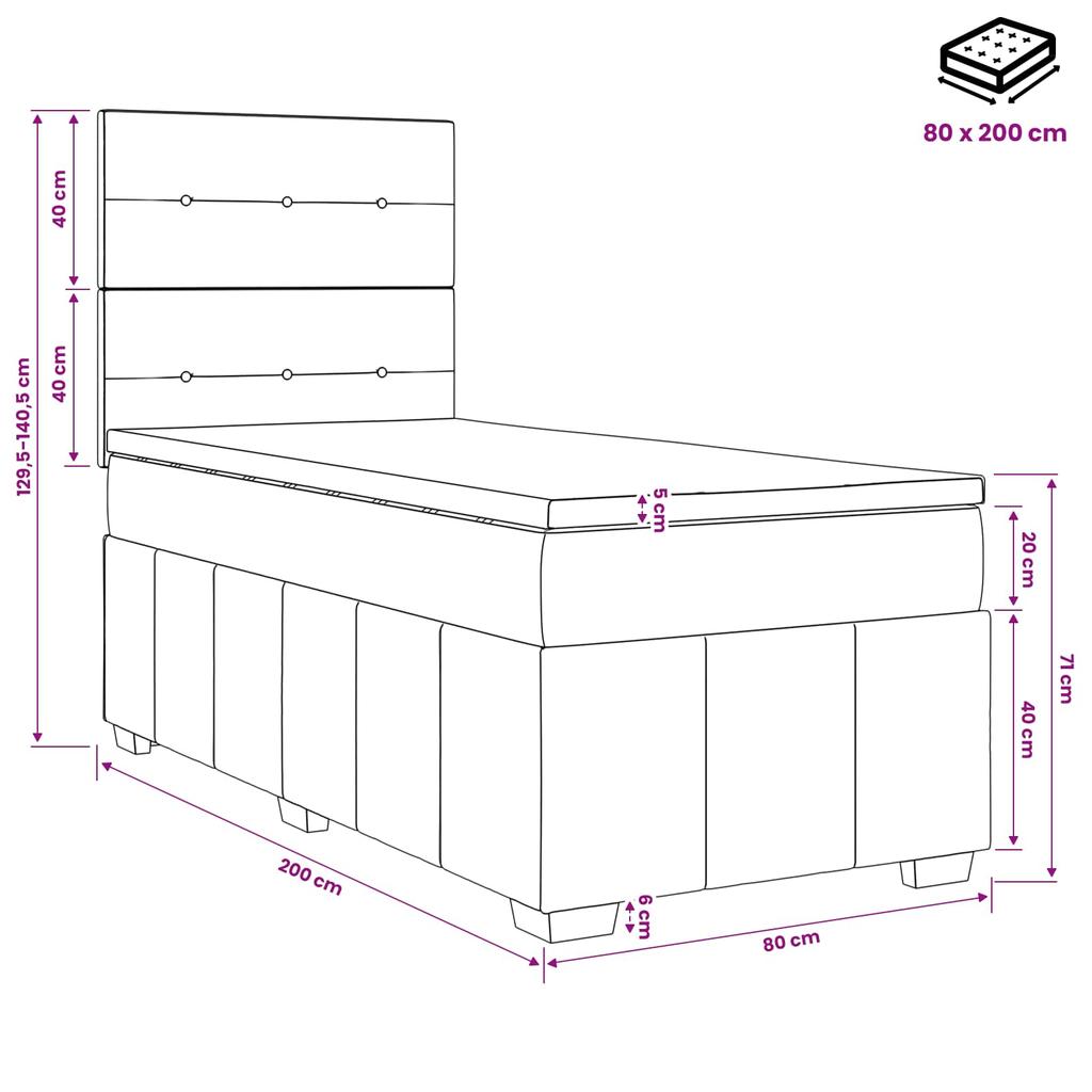 Box Spring Bed with Mattress Dark Gray 80 X 200 Cm Fabric