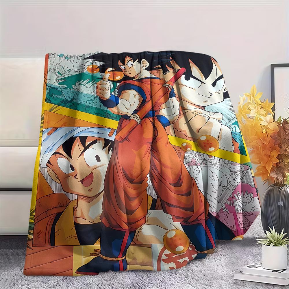 Flanelová deka s potiskem postav z Dragon Ball, Vysoce kvalitní, Pohodlná pro všechna roční období, Domácí dekorace, Teplo a pohodlí, Perfektní jako vánoční dárky