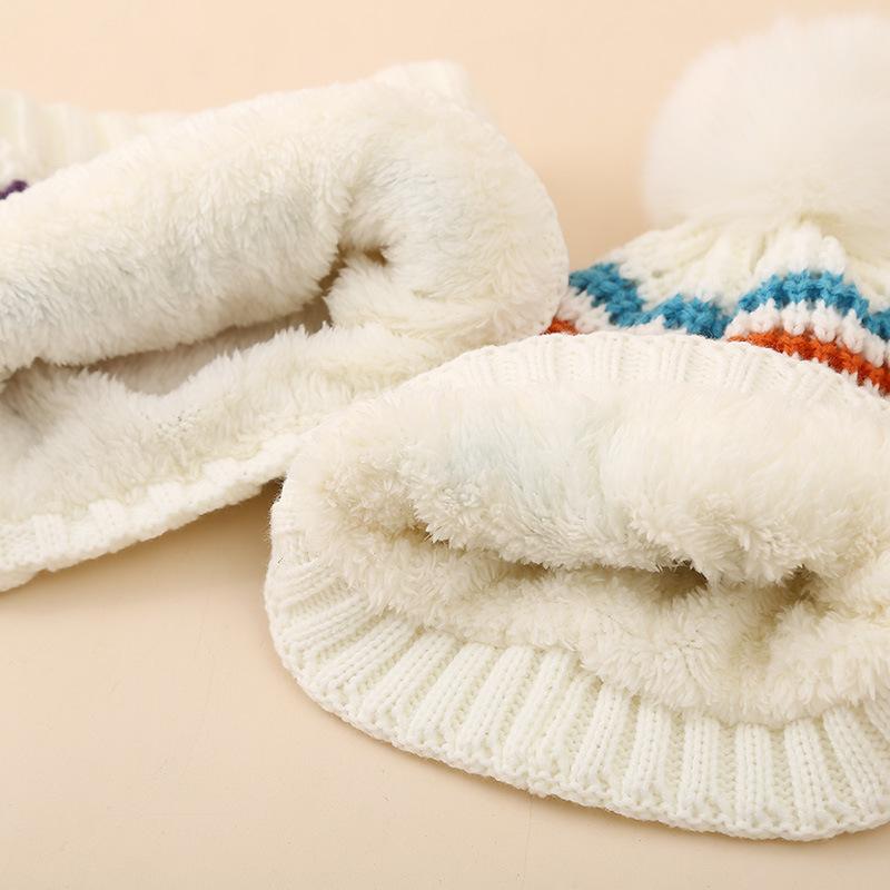 Winter Children's Plush Thick Colored Striped Woolen Hat, Scarf Gloves, Three Piece Set, Outdoor Cold Proof and Warm Hat