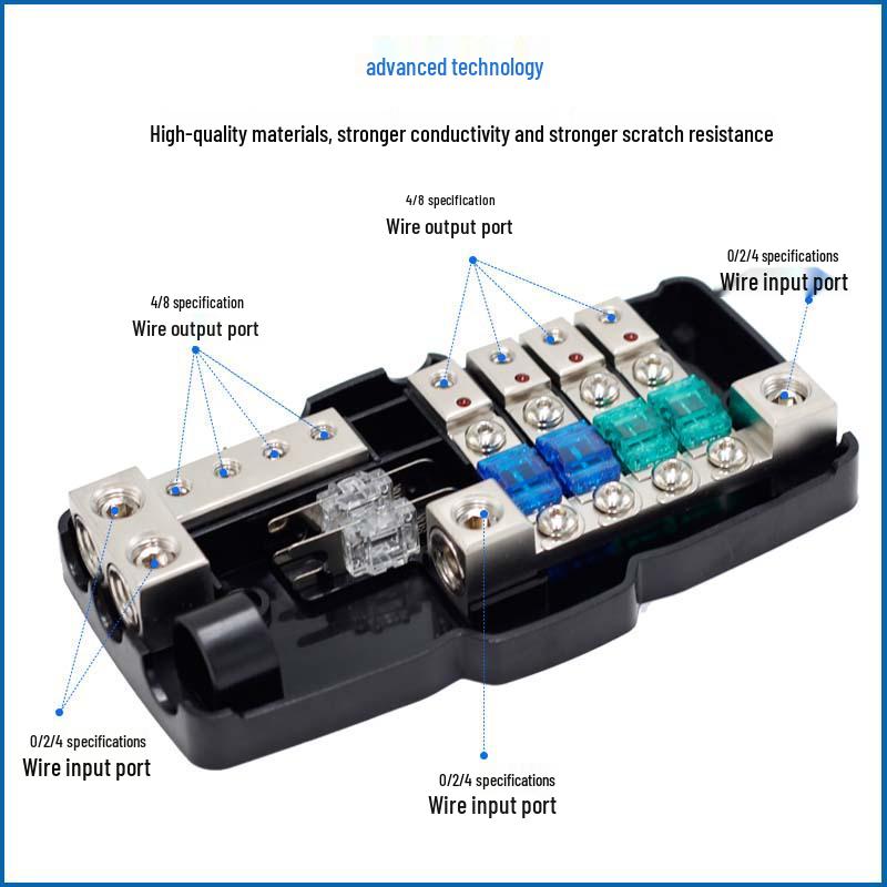 Top-Selling Car Audio Fuse Box: 4-Way/2-In 4-Out Distribution with LED Light Holder