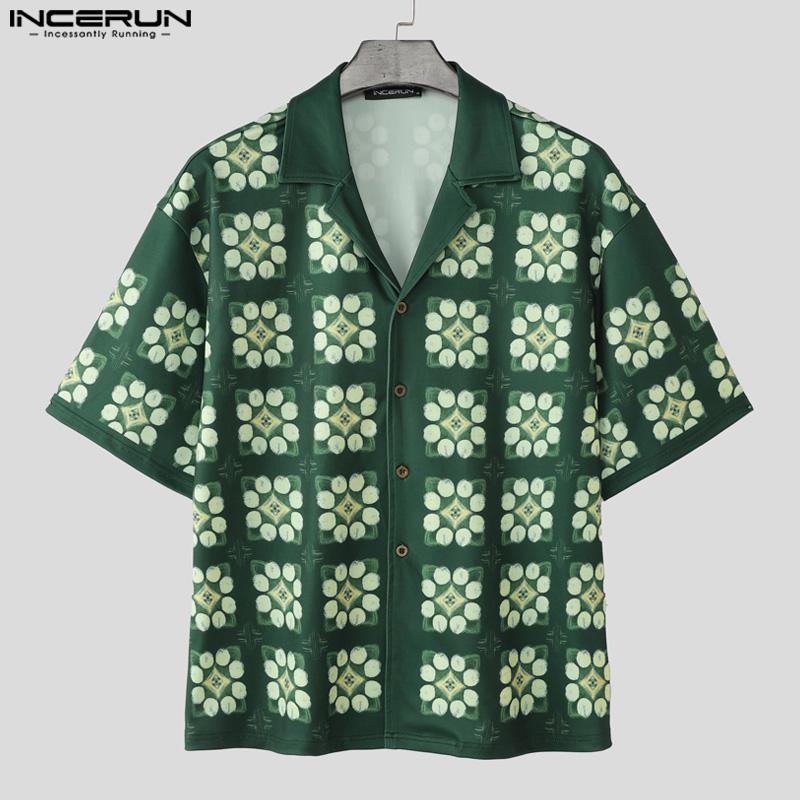 INCERUN Men Lapel Neck Short Sleeve Floral Print Buttons Down Casual Oversized Shirts